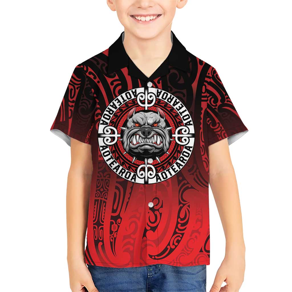 Aotearoa Bulldog Family Matching Short Sleeve Bodycon Dress and Hawaiian Shirt New Zealand Kowhaiwhai Tribal