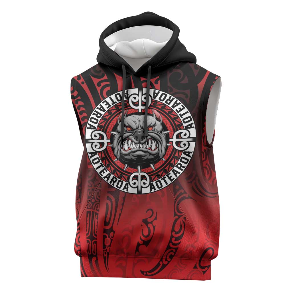 Aotearoa Bulldog Sleeveless Hoodie New Zealand Kowhaiwhai Tribal - Polynesian Pride