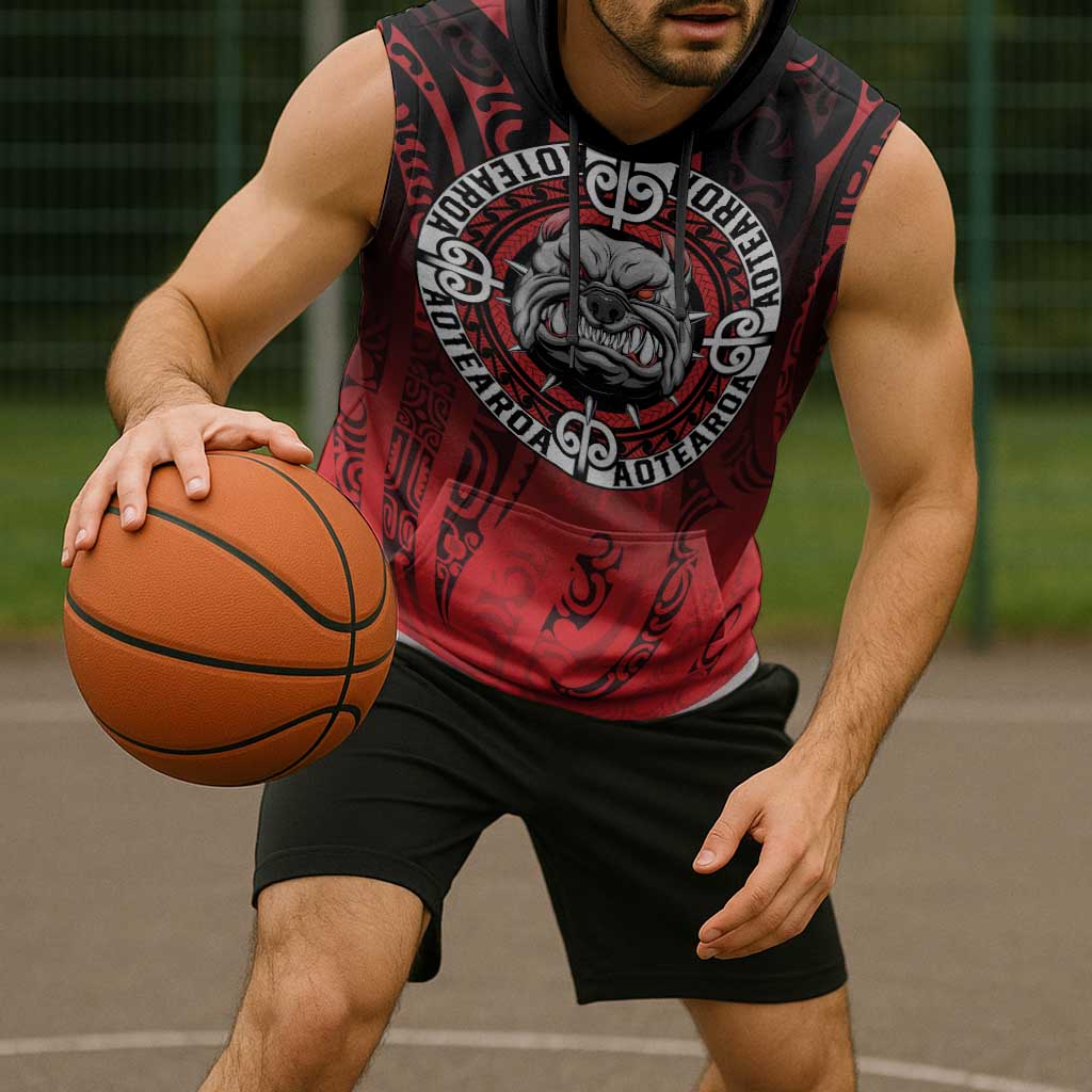 Aotearoa Bulldog Sleeveless Hoodie New Zealand Kowhaiwhai Tribal - Polynesian Pride