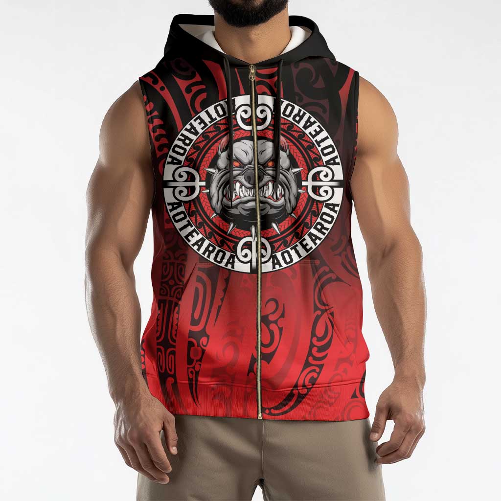 Aotearoa Bulldog Sleeveless Zip Hoodie New Zealand Kowhaiwhai Tribal - Polynesian Pride
