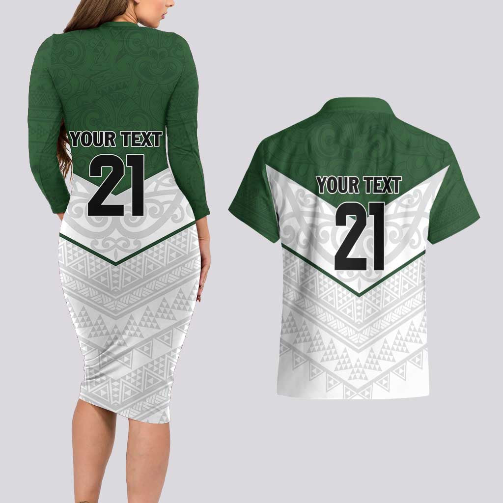 Custom New Zealand Maori Niho Taniwha Couples Matching Long Sleeve Bodycon Dress and Hawaiian Shirt