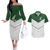 Custom New Zealand Maori Niho Taniwha Couples Matching Off The Shoulder Long Sleeve Dress and Hawaiian Shirt