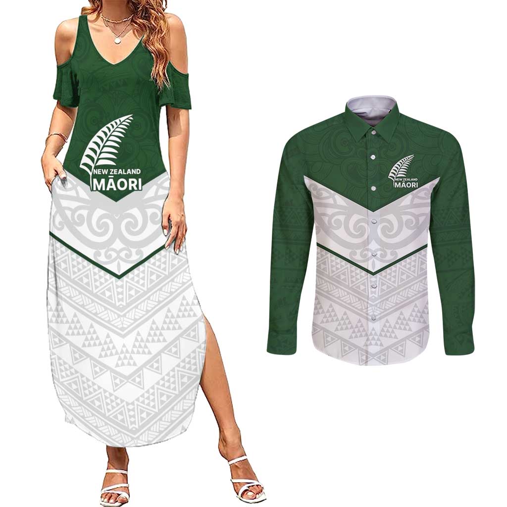 Custom New Zealand Maori Niho Taniwha Couples Matching Summer Maxi Dress and Long Sleeve Button Shirt
