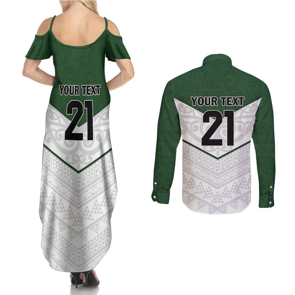 Custom New Zealand Maori Niho Taniwha Couples Matching Summer Maxi Dress and Long Sleeve Button Shirt