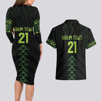 Custom New Zealand Maori Koru Koiri Motif Couples Matching Long Sleeve Bodycon Dress and Hawaiian Shirt