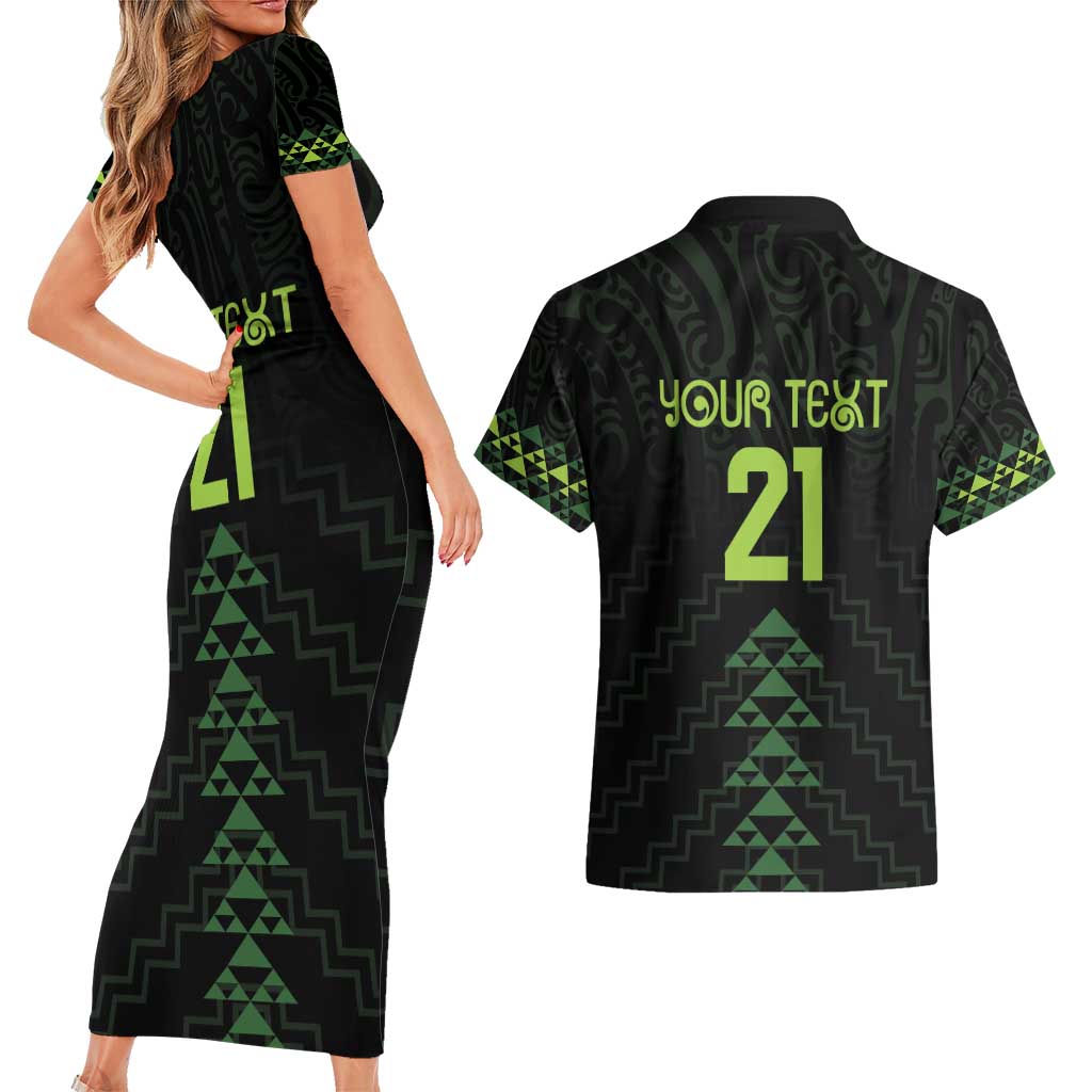Custom New Zealand Maori Koru Koiri Motif Couples Matching Short Sleeve Bodycon Dress and Hawaiian Shirt