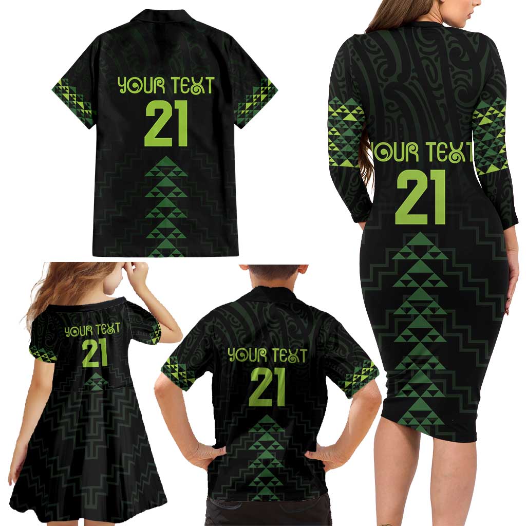 Custom New Zealand Maori Koru Koiri Motif Family Matching Long Sleeve Bodycon Dress and Hawaiian Shirt