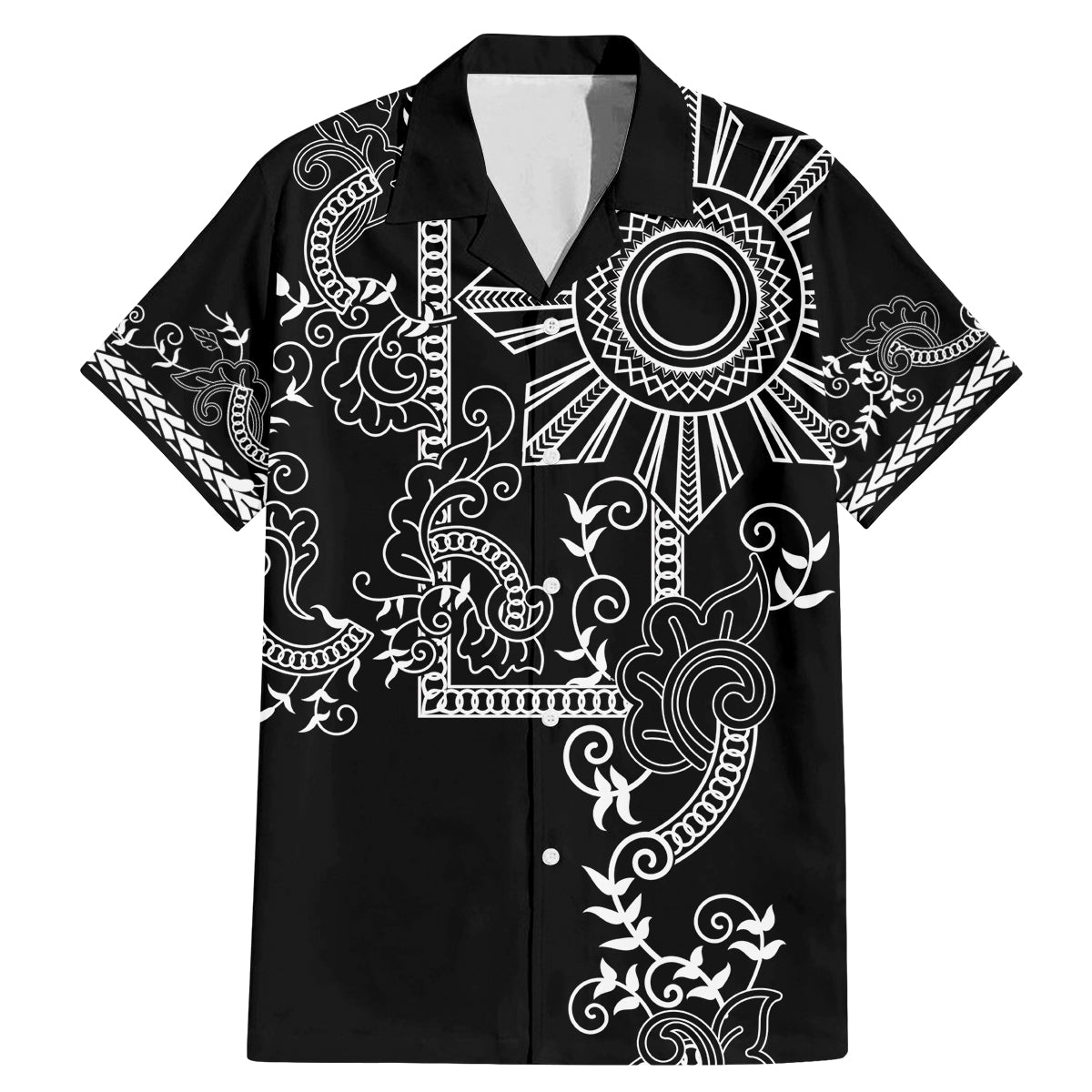 Filipino Sun Tribal Tattoo Family Matching Mermaid Dress and Hawaiian Shirt Philippines Inspired Barong Simple Black