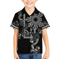 Filipino Sun Tribal Tattoo Kid Hawaiian Shirt Philippines Inspired Barong Simple Black