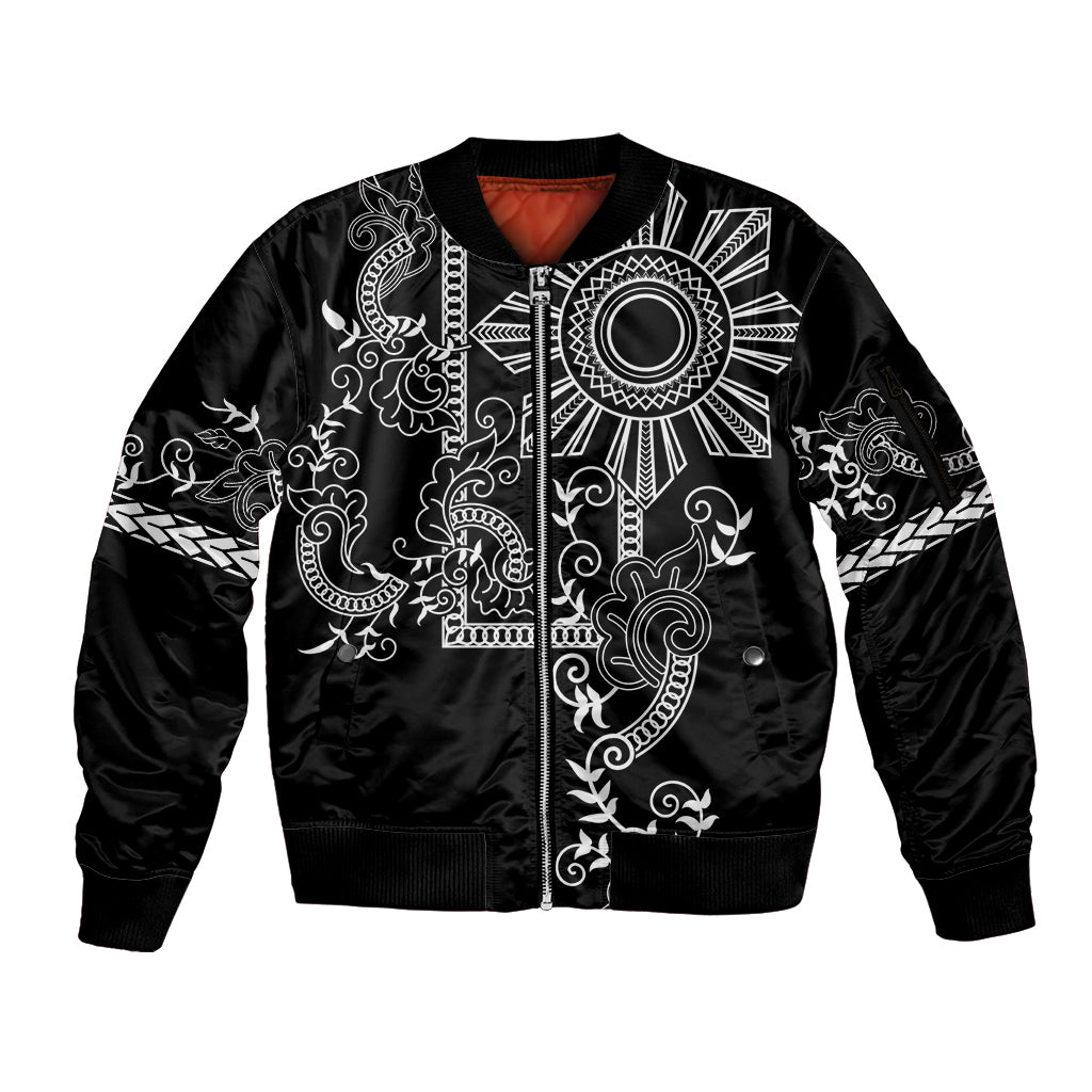 Filipino Sun Tribal Tattoo Sleeve Zip Bomber Jacket Philippines Inspired Barong Simple Black