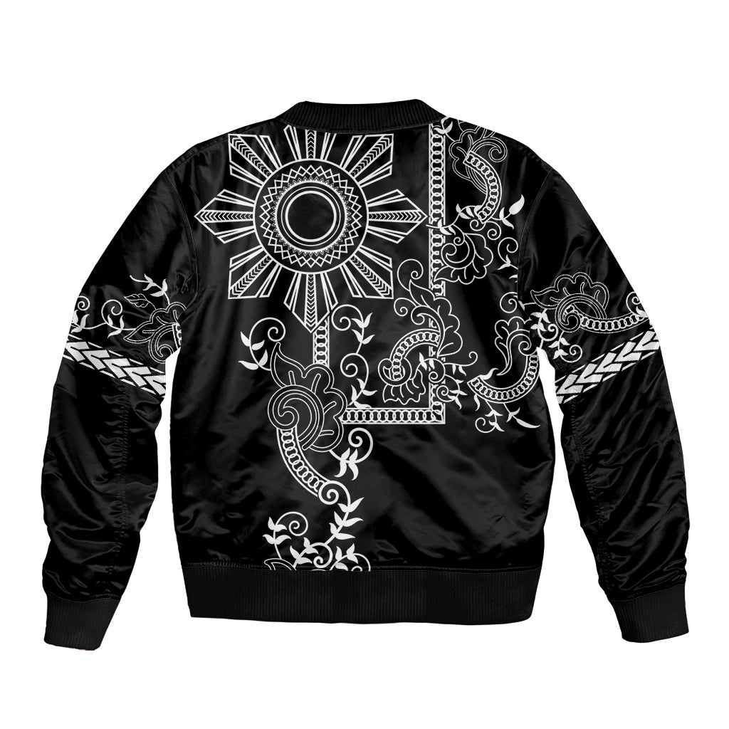 Filipino Sun Tribal Tattoo Sleeve Zip Bomber Jacket Philippines Inspired Barong Simple Black