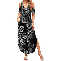 Filipino Sun Tribal Tattoo Summer Maxi Dress Philippines Inspired Barong Simple Black