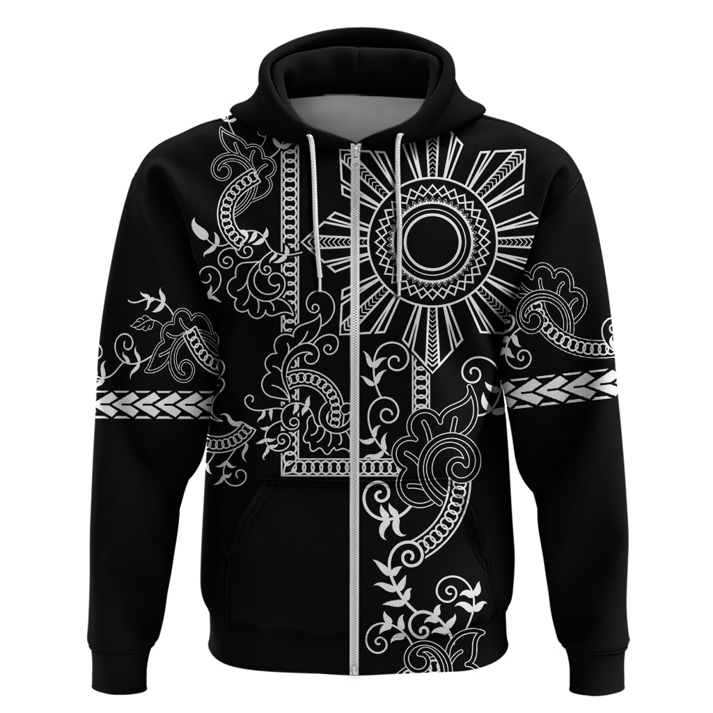 Filipino Sun Tribal Tattoo Zip Hoodie Philippines Inspired Barong Simple Black