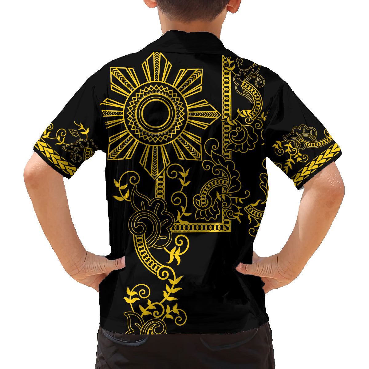 Filipino Sun Tribal Tattoo Family Matching Tank Maxi Dress and Hawaiian Shirt Philippines Inspired Barong Simple Gold
