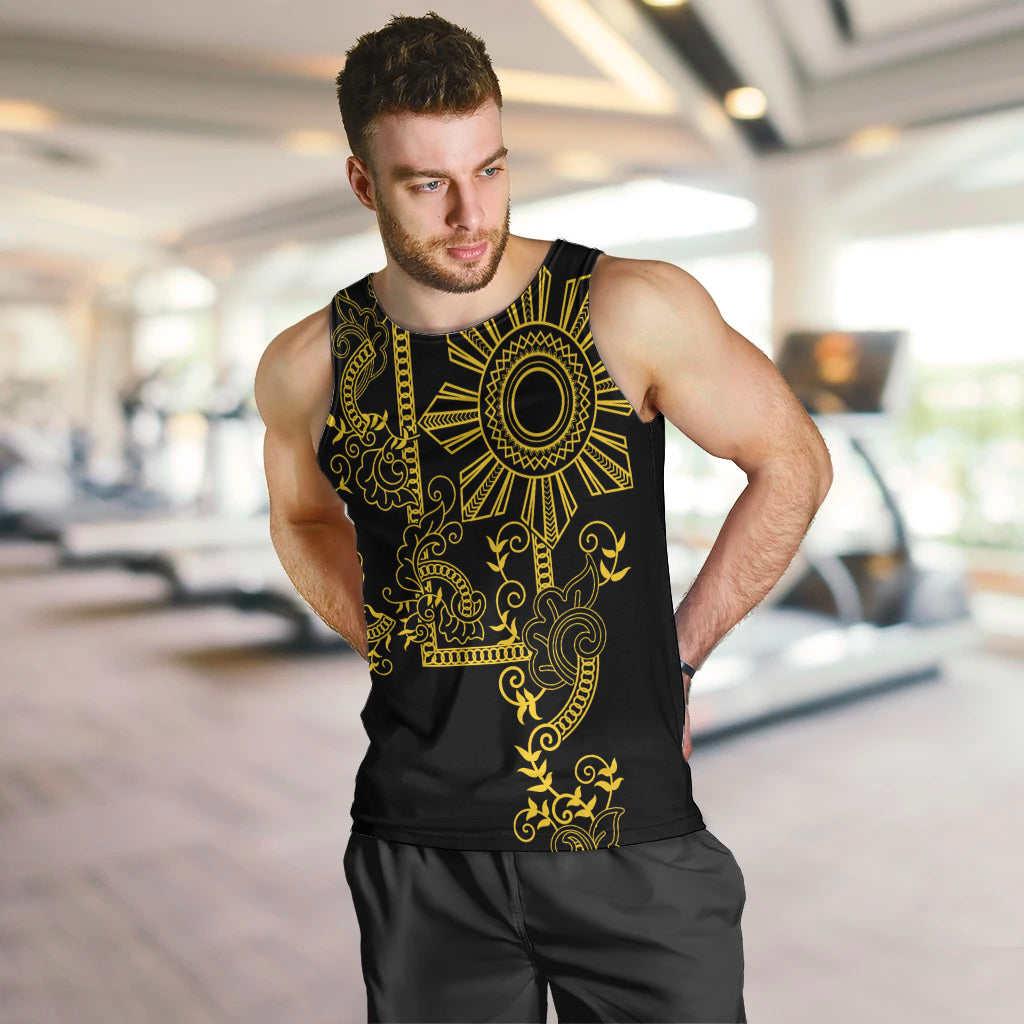 Filipino Sun Tribal Tattoo Men Tank Top Philippines Inspired Barong Simple Gold