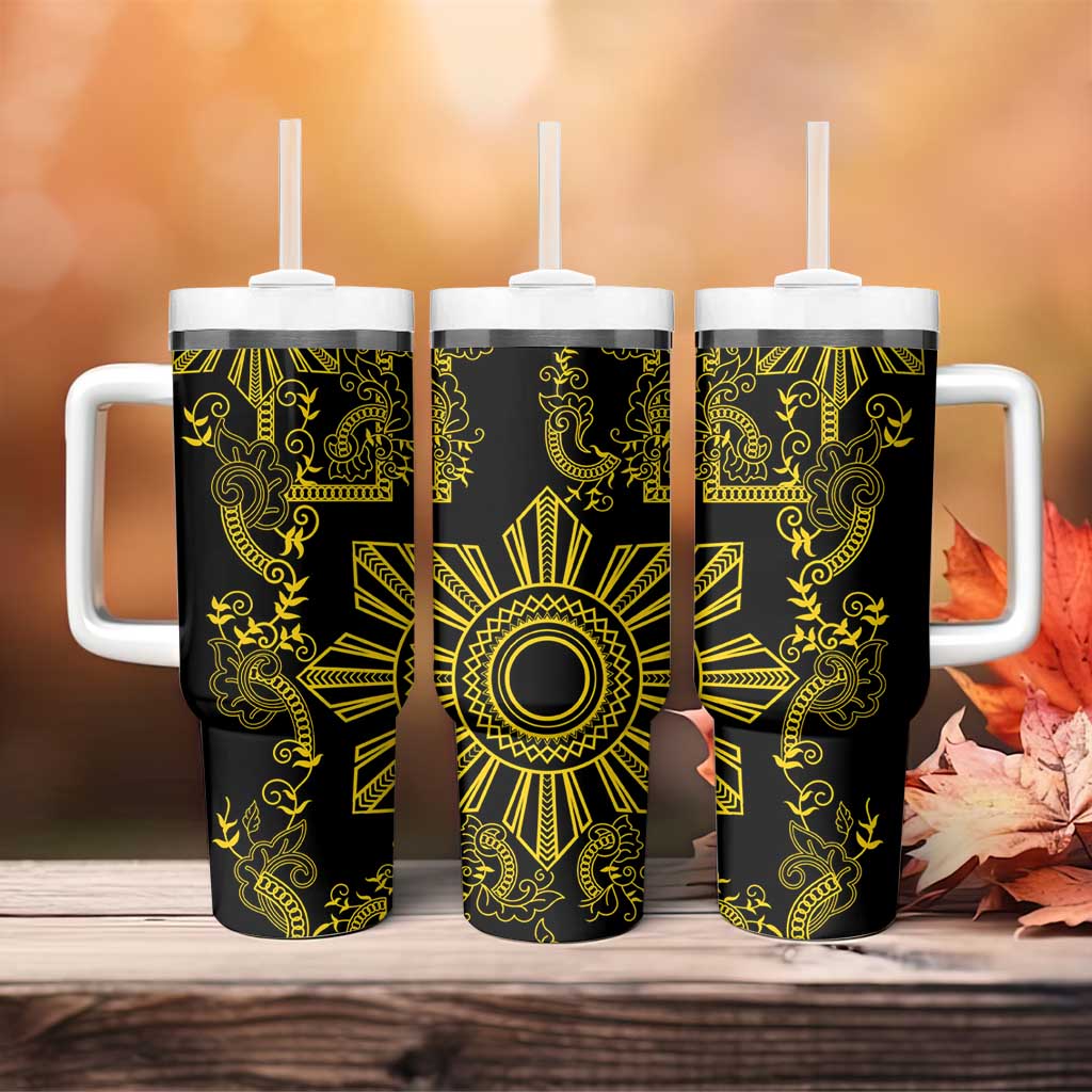 Filipino Sun Tribal Tattoo Tumbler With Handle Philippines Inspired Barong Simple Gold