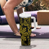 Filipino Sun Tribal Tattoo Tumbler With Handle Philippines Inspired Barong Simple Gold