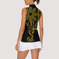 Filipino Sun Tribal Tattoo Women Sleeveless Polo Shirt Philippines Inspired Barong Simple Gold