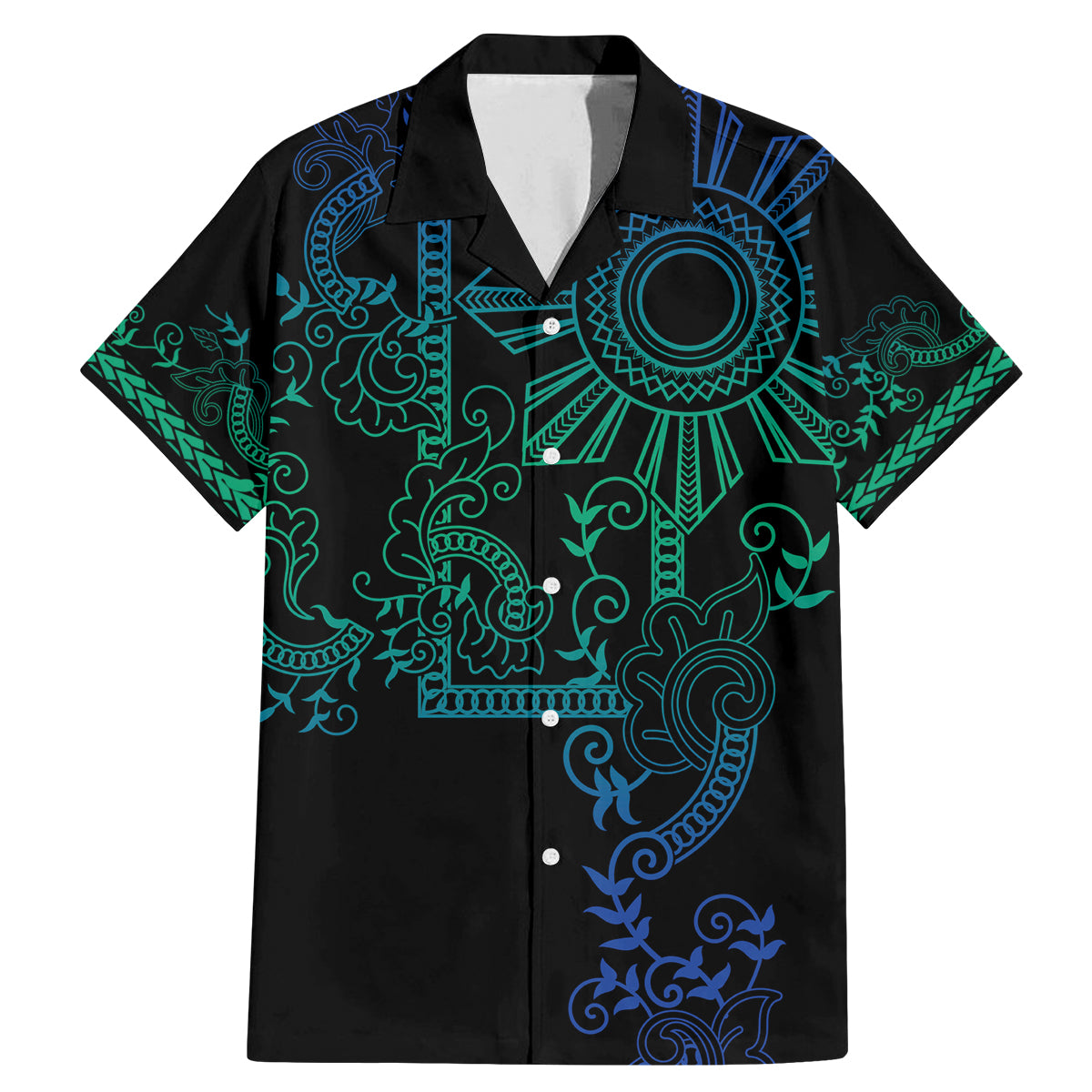 Filipino Sun Tribal Tattoo Family Matching Mermaid Dress and Hawaiian Shirt Philippines Inspired Barong Blue Art