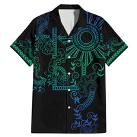 Filipino Sun Tribal Tattoo Family Matching Mermaid Dress and Hawaiian Shirt Philippines Inspired Barong Blue Art