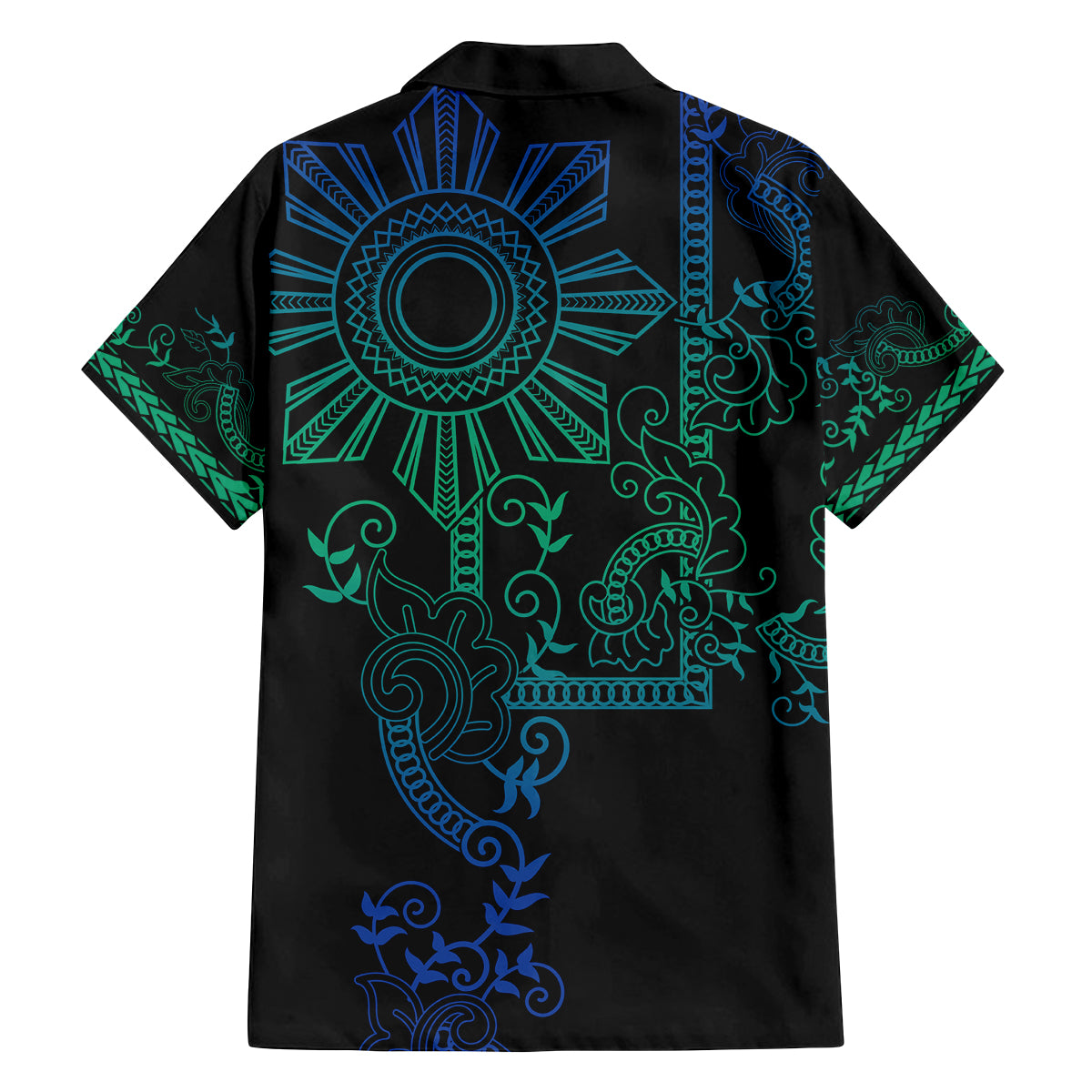 Filipino Sun Tribal Tattoo Family Matching Tank Maxi Dress and Hawaiian Shirt Philippines Inspired Barong Blue Art