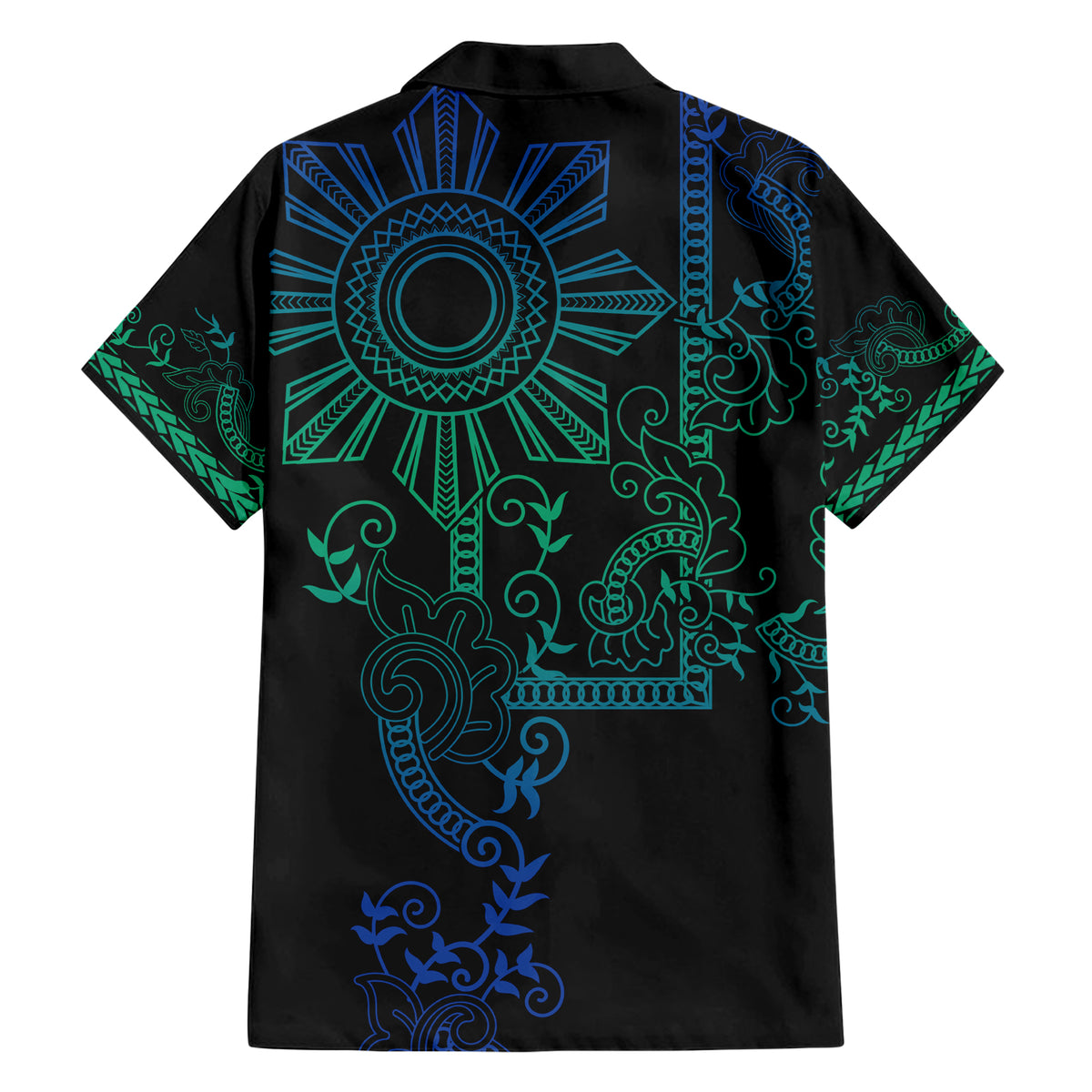 Filipino Sun Tribal Tattoo Hawaiian Shirt Philippines Inspired Barong Blue Art