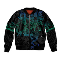 Filipino Sun Tribal Tattoo Sleeve Zip Bomber Jacket Philippines Inspired Barong Blue Art