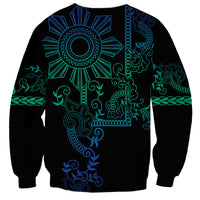 Filipino Sun Tribal Tattoo Sweatshirt Philippines Inspired Barong Blue Art