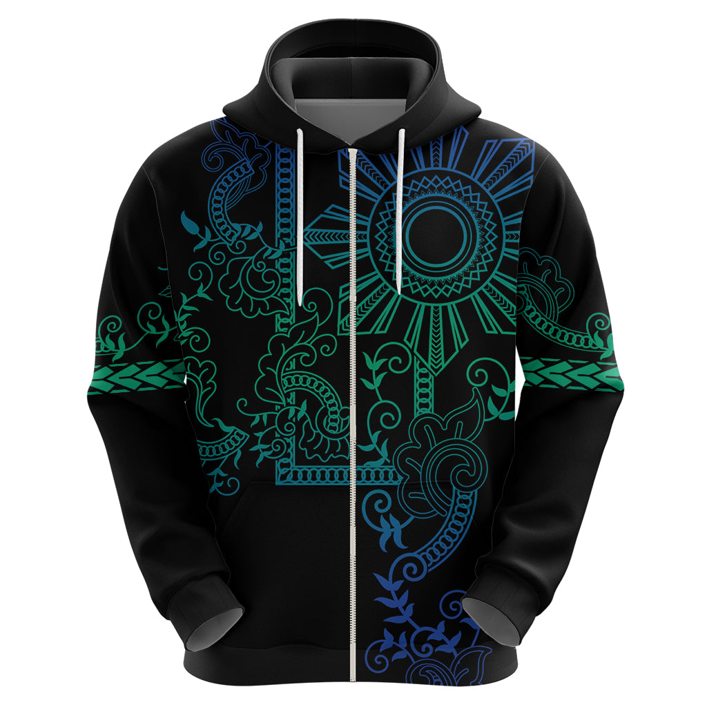 Filipino Sun Tribal Tattoo Zip Hoodie Philippines Inspired Barong Blue Art