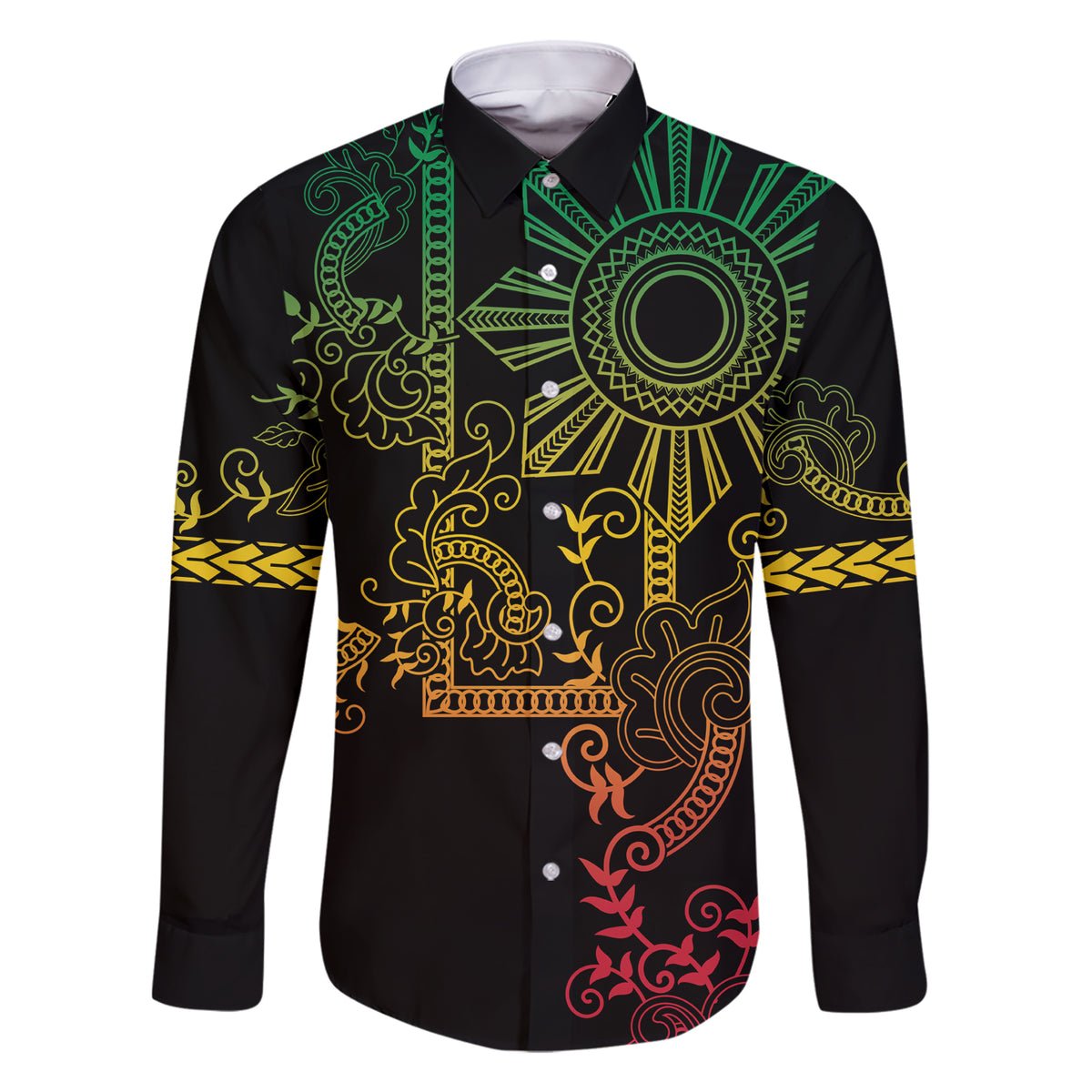 Filipino Sun Tribal Tattoo Family Matching Short Sleeve Bodycon Dress and Hawaiian Shirt Philippines Inspired Barong Reggae Art