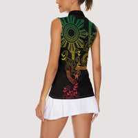 Filipino Sun Tribal Tattoo Women Sleeveless Polo Shirt Philippines Inspired Barong Reggae Art