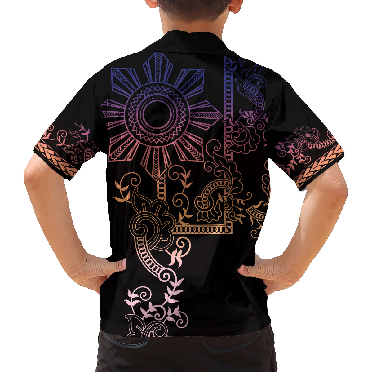 Filipino Sun Tribal Tattoo Family Matching Long Sleeve Bodycon Dress and Hawaiian Shirt Philippines Inspired Barong Pink Art