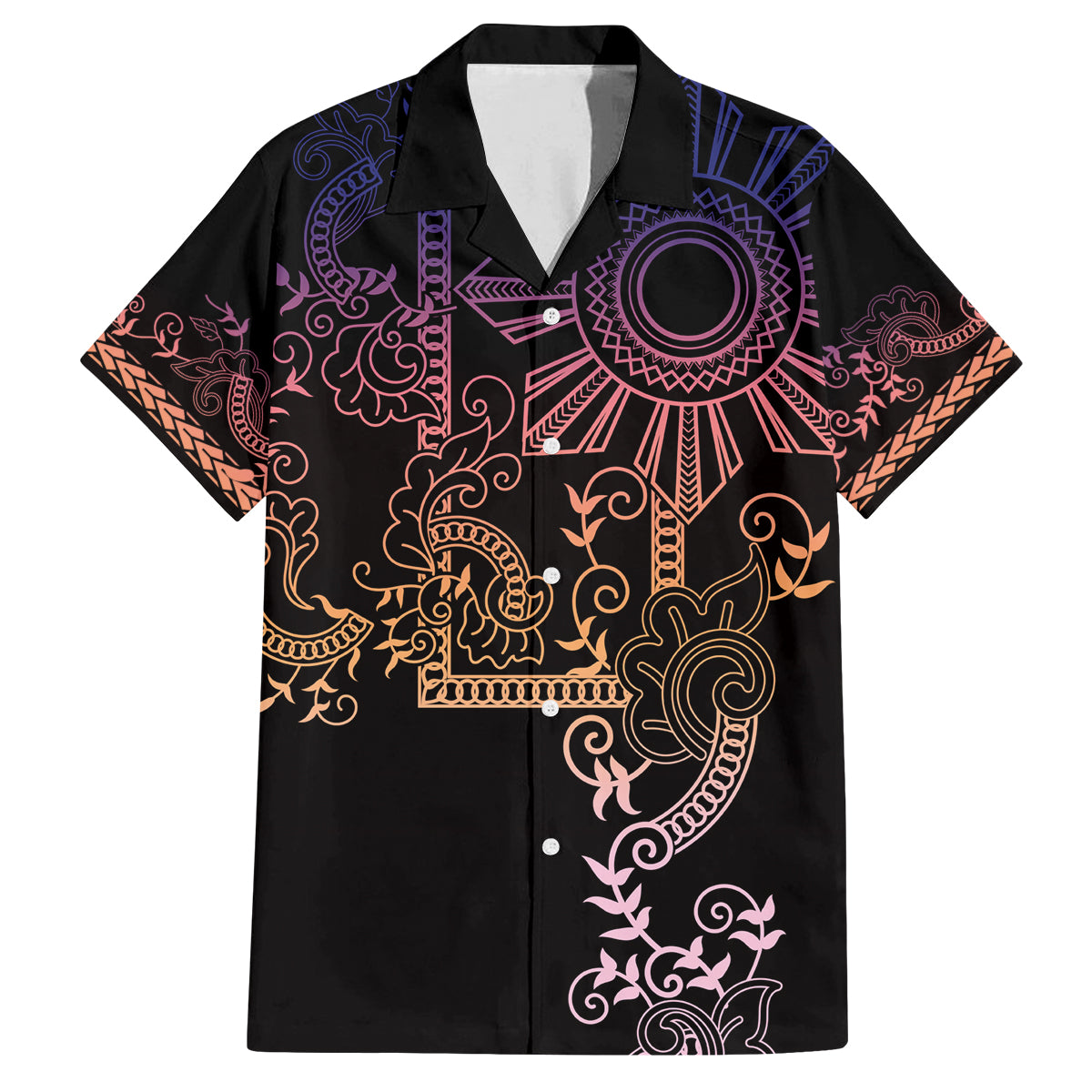 Filipino Sun Tribal Tattoo Family Matching Long Sleeve Bodycon Dress and Hawaiian Shirt Philippines Inspired Barong Pink Art