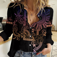 Filipino Sun Tribal Tattoo Women Casual Shirt Philippines Inspired Barong Pink Art