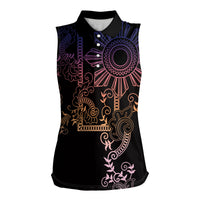 Filipino Sun Tribal Tattoo Women Sleeveless Polo Shirt Philippines Inspired Barong Pink Art