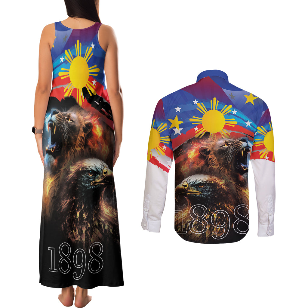 Philippines Lion and Eagle 1898 Couples Matching Tank Maxi Dress and Long Sleeve Button Shirt Pilipinas Maligayang Araw ng Kalayaan