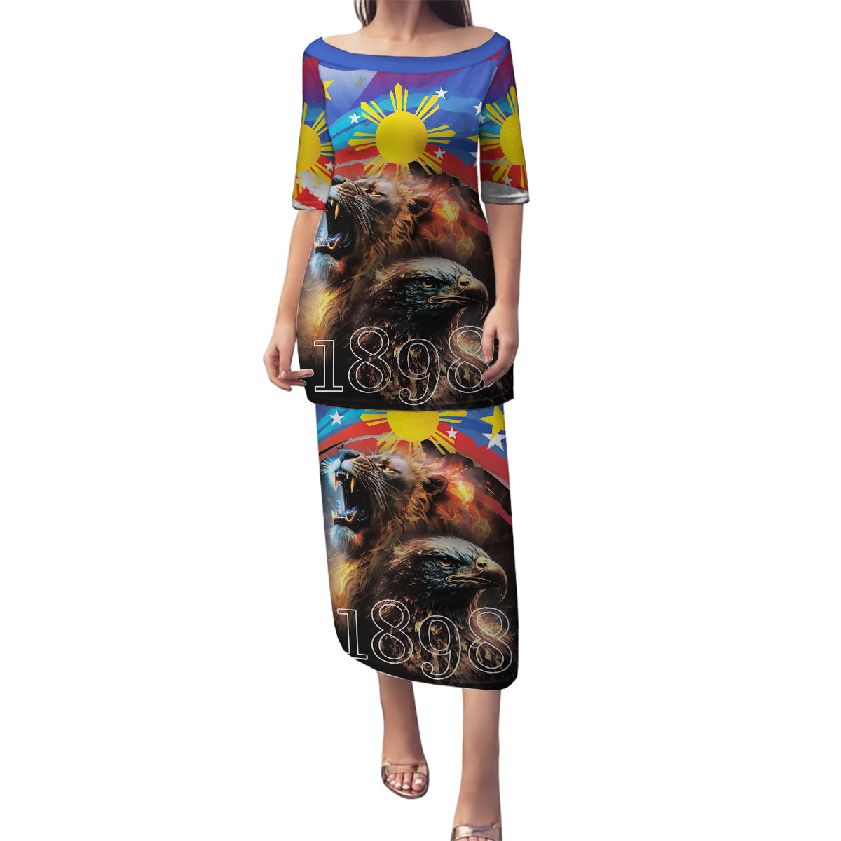 Philippines Lion and Eagle 1898 Family Matching Puletasi and Hawaiian Shirt Pilipinas Maligayang Araw ng Kalayaan