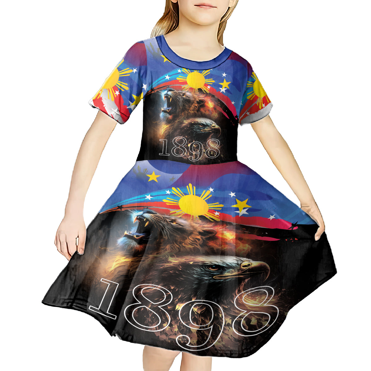 Philippines Lion and Eagle 1898 Kid Short Sleeve Dress Pilipinas Maligayang Araw ng Kalayaan