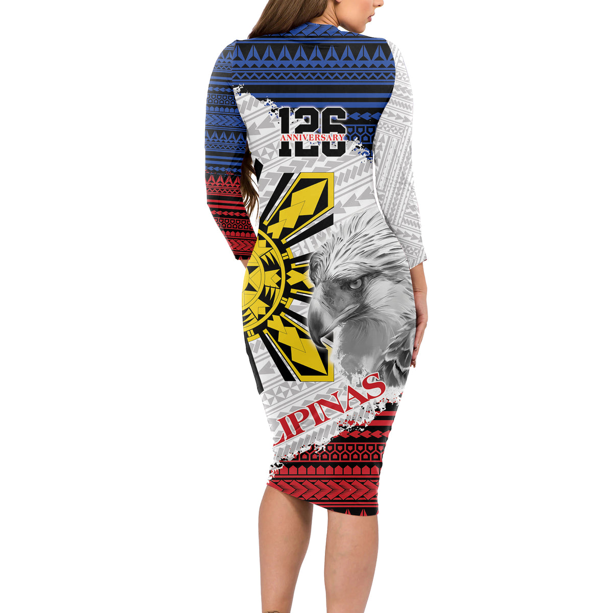 Philippines 126th Independence Day Long Sleeve Bodycon Dress Pilipinas Hunyo 12 Maligayang Araw ng Kalayaan
