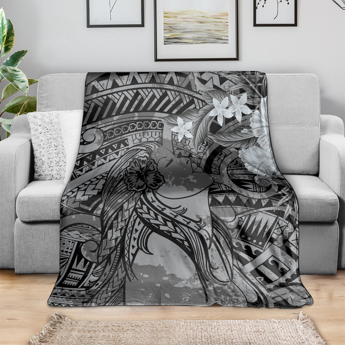 Pacific Beauty Girl Blanket Black Polyneisan Tribal Vintage Motif LT9 - Polynesian Pride