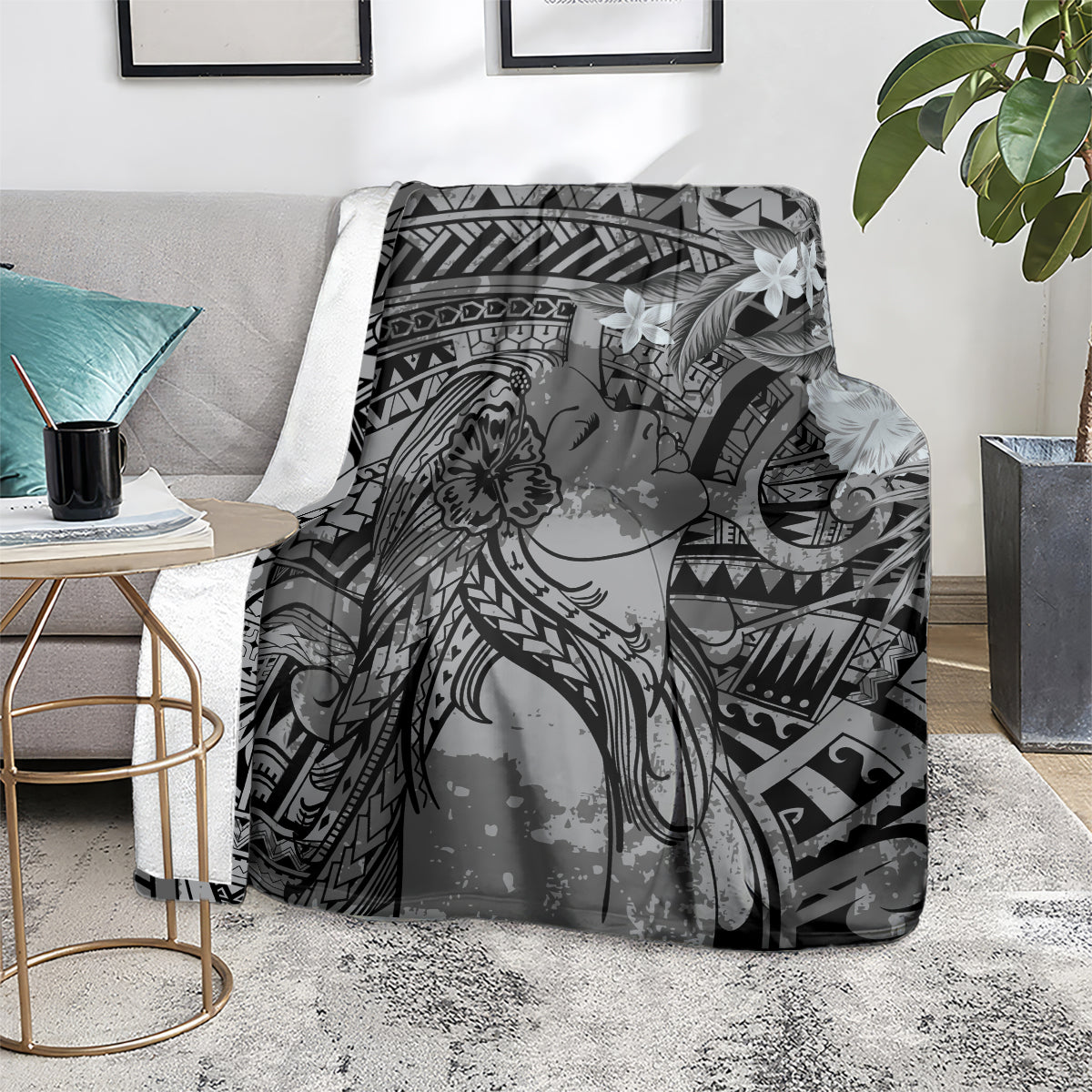 Pacific Beauty Girl Blanket Black Polyneisan Tribal Vintage Motif LT9 - Polynesian Pride