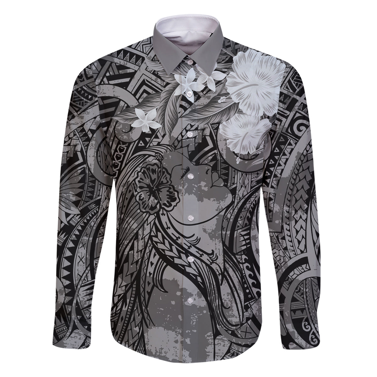 Pacific Beauty Girl Family Matching Tank Maxi Dress and Hawaiian Shirt Black Polyneisan Tribal Vintage Motif