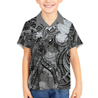Pacific Beauty Girl Kid Hawaiian Shirt Black Polyneisan Tribal Vintage Motif LT9 Kid Black - Polynesian Pride
