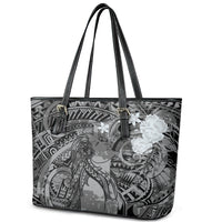 Pacific Beauty Girl Leather Tote Bag Black Polyneisan Tribal Vintage Motif LT9 - Polynesian Pride