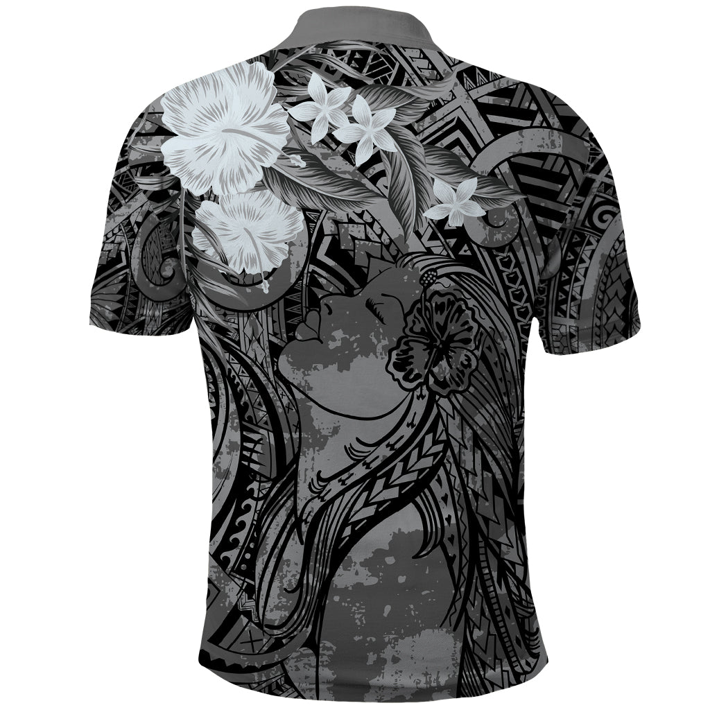 Pacific Beauty Girl Polo Shirt Black Polyneisan Tribal Vintage Motif