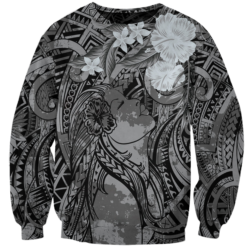 Pacific Beauty Girl Sweatshirt Black Polyneisan Tribal Vintage Motif LT9 Unisex Black - Polynesian Pride