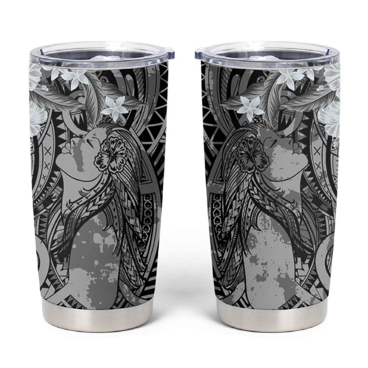 Pacific Beauty Girl Tumbler Cup Black Polyneisan Tribal Vintage Motif