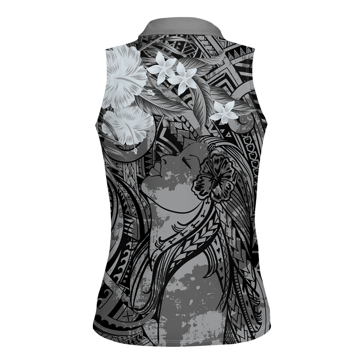 Pacific Beauty Girl Women Sleeveless Polo Shirt Black Polyneisan Tribal Vintage Motif