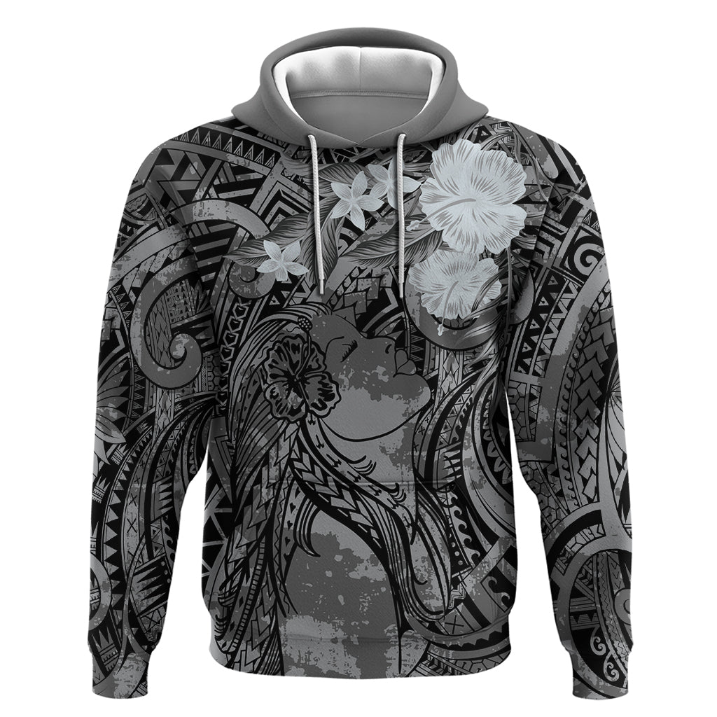 Pacific Beauty Girl Zip Hoodie Black Polyneisan Tribal Vintage Motif