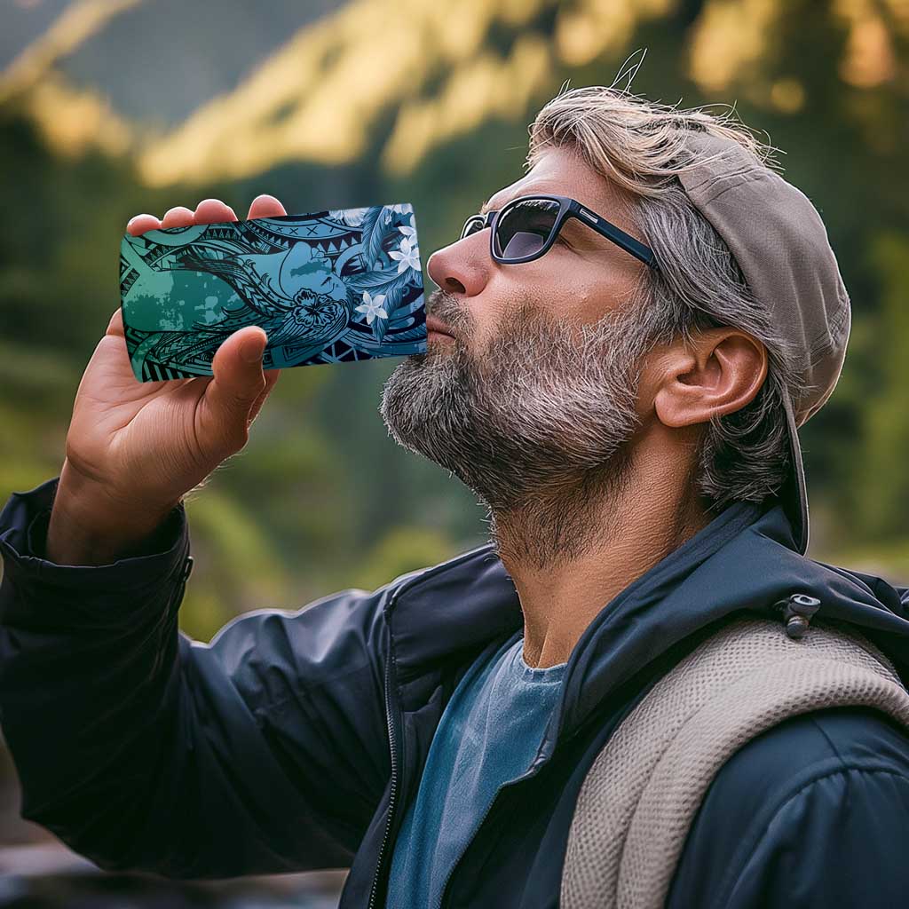 Pacific Beauty Girl 4 in 1 Can Cooler Tumbler Blue Polyneisan Tribal Vintage Motif
